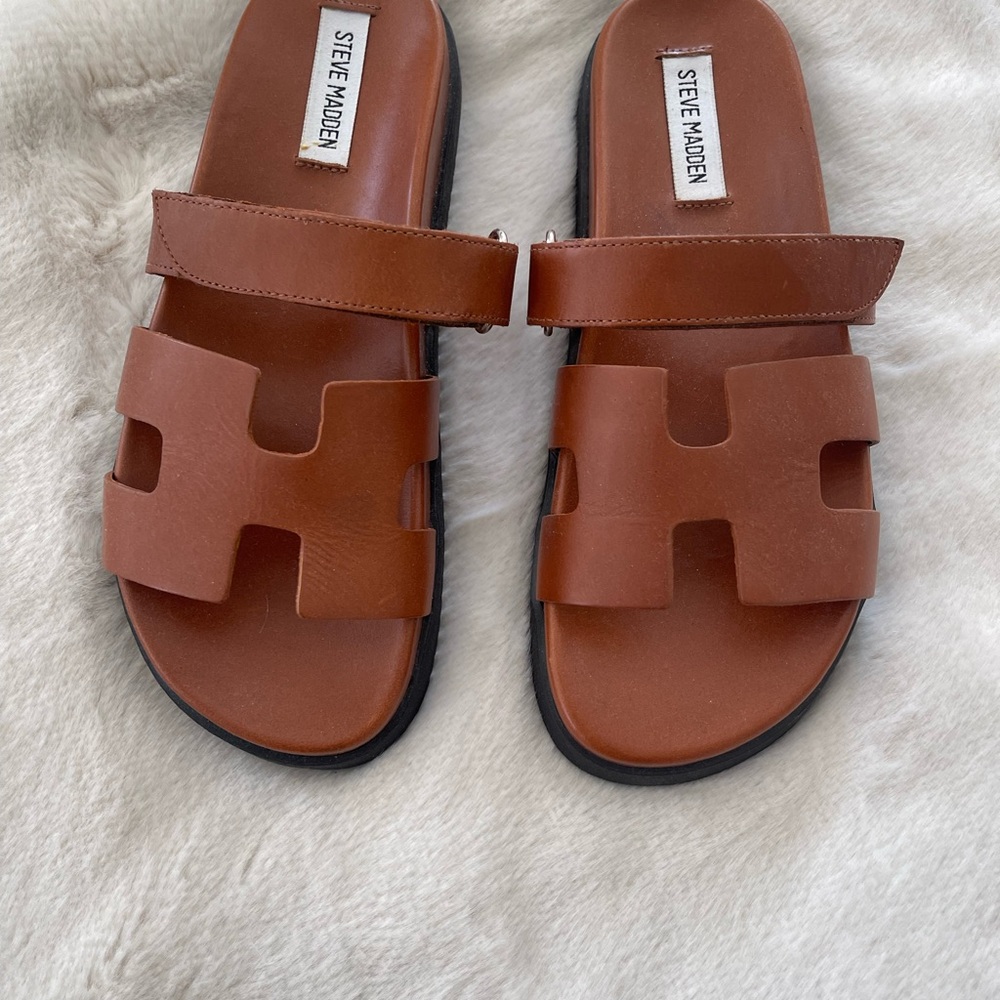 Steve Madden Tan Leather Slide Sandals
